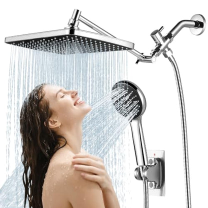 Shower Head with Handheld,High Pressure Chrome Rain Shower Head | Regaderas Para Shower,11.8" Rectangular,Rainfall Shower Head,Dual Shower Head,Bathroom Decor,Extension Arm,5 Spray Mode - color: A-Chrome, style: Rectangular 12"