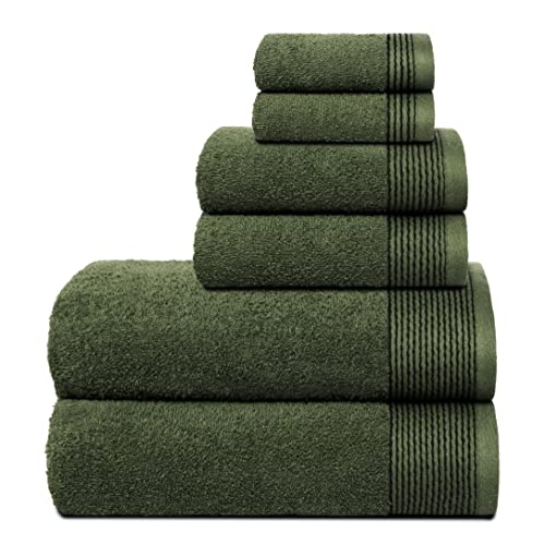 100% Cotton Ultra Soft 6 Pack Towel Set, Contains 2 Bath Towels 28x55 inchs, 2 Hand Towels 16x24 inchs & 2 Washcloths 12x12 inchs, Compact Lightweight & Highly Absorbant - Olive Green - color: Olive Green, size: 6 Pack Towel Set