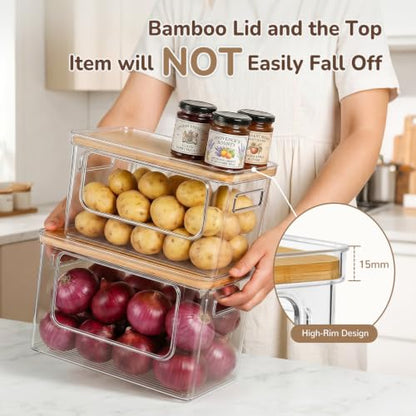 Hudgan Potato and Onion Storage Bin for Pantry Organizers Straight Side, Stackable, 2 Set