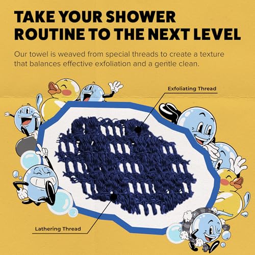 GOSHI Exfoliating Shower Towel - Long Body Scrubber, Blue | For back acne, KP & smooth skin, durable quick dry nylon washcloth, ethically crafted in Gunma, Japan - color: Blue