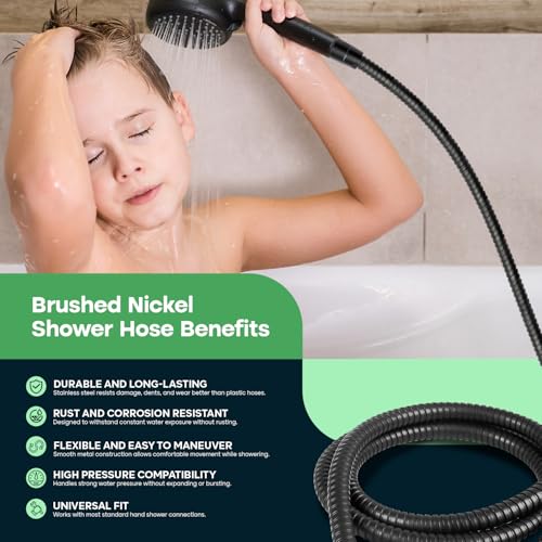 SUPPLYGIANT Shower Hose 71 inch Stainless Steel Shower Head Hose with 1/2 Inch Threaded Connector, Matte Black Plated Finish - color: Matte Black