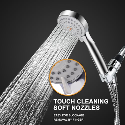 HO2ME High Pressure Handheld Shower, Power Boost Resists Low Flow, Chrome | Against weak pressure, pulsating massage for deep rinsing, with 79 inch stainless steel hose, rotatable mount arm, multi-mode