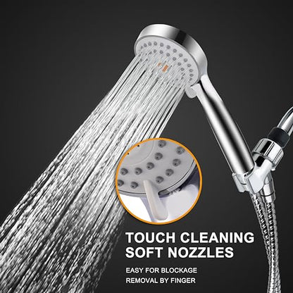 HO2ME High Pressure Handheld Shower, Power Boost Resists Low Flow, Chrome | Against weak pressure, pulsating massage for deep rinsing, with 79 inch stainless steel hose, rotatable mount arm, multi-mode