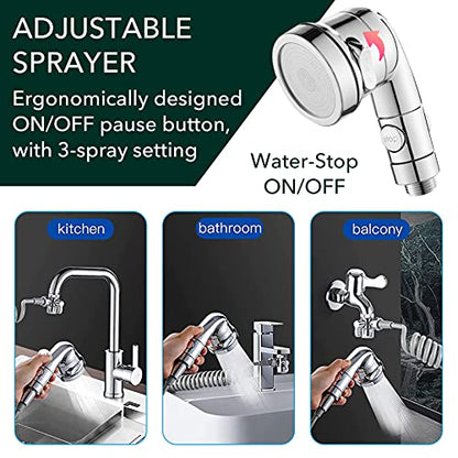 Sink Handheld Shower Kit with 9.8ft Telescopic Hose, Kitchen Bathroom Faucet Sprayer Attachment with 3 Adapters M22 M24 G1/2, for Hair Washing, Baby Shower, Pet Shower (Faucet Not Included) - color: White