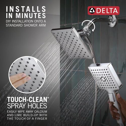 Delta Square 2-in-1 Dual Shower Head with 4-Setting HandHeld Spray, Chrome Detachable Double Shower Head with Hose, Showerhead, 1.75 GPM Flow Rate, Chrome 75755 - color: Chrome