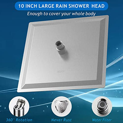 Voolan Rain Shower head, High Pressure Shower Head Made of 304 Stainless Steel, Relaxed Shower Experience Even at Low Water Flow and Pressure (10" Brushed Nickel) - color: Brushed Nickel, size: 10 Inch