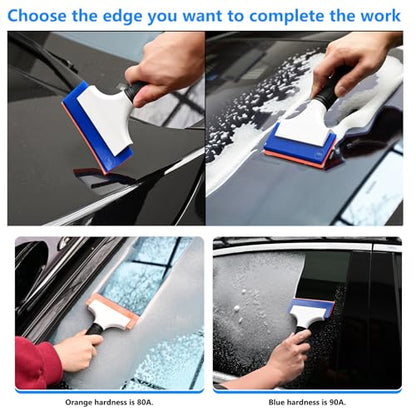 EHDIS 2PCS Double Edge Blade Small Rubber Squeegee 5-inch Handy Window Shower Squeegee Auto Water Blade for Car Windshield, Window, Mirror, Glass Door, Ice Snow Removal Scraper Tool