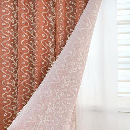 Vine with Terracotta Color Linen Shower Curtain Set and Liner,72x72 | Double Layer Shower Curtain Waterproof Fabric with Zippered Removable PEVA Liner,Boho Shower Curtain for Bathroom,Free Hooks - color: Brown Floral
