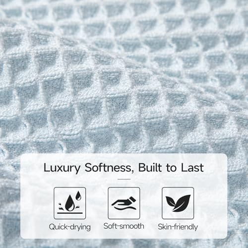 REDKISS Soft 8 Piece Waffle Towel Set, Microfiber, Lighter Weight, Absorbent, Quick Dry, Lint Free Bath Towels for Bathroom, Spa & Hotel – 2 Bath, 2 Hand, 4 Washcloths, Blue - color: Blue