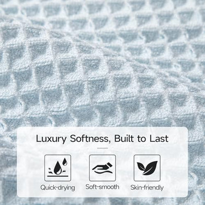REDKISS Soft 8 Piece Waffle Towel Set, Microfiber, Lighter Weight, Absorbent, Quick Dry, Lint Free Bath Towels for Bathroom, Spa & Hotel – 2 Bath, 2 Hand, 4 Washcloths, Blue - color: Blue