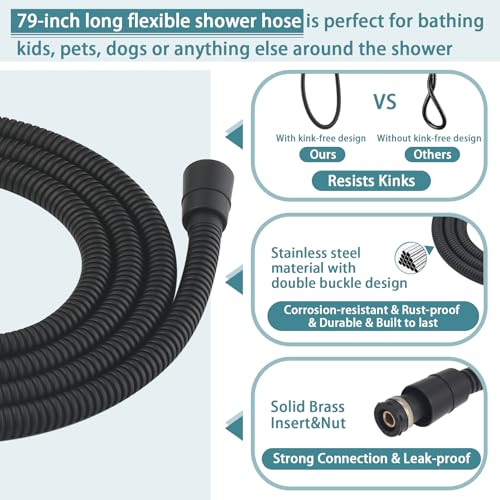 Hand Shower with Slide Bar, High Pressure 10 Setting Handheld Shower Head, Adjustable Height 24" Slide Bar, Wall Supply Elbow and 6.6ft Extra Long Shower Hose - Matte Black - color: Matte Black