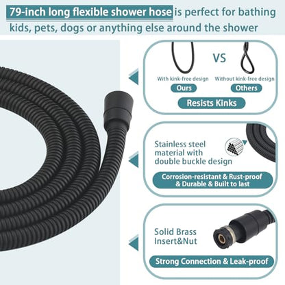 Hand Shower with Slide Bar, High Pressure 10 Setting Handheld Shower Head, Adjustable Height 24" Slide Bar, Wall Supply Elbow and 6.6ft Extra Long Shower Hose - Matte Black - color: Matte Black
