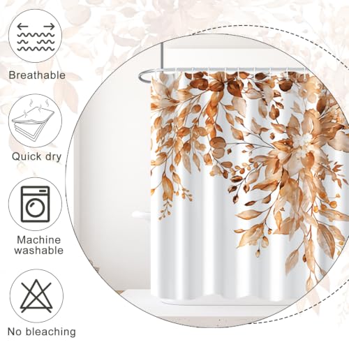 Brown Eucalyptus Shower Curtain Extra Wide 108x72 inch 18 Hooks | Waterproof Spring Leaves Shower Curtain Set for Bathroom, Soft and Lightweight, Machine Washable - color: Brown, size: 108"W x 72"L (Pack of 1)