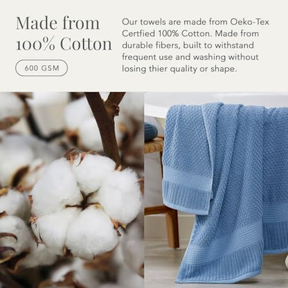 NY Loft 100% Cotton 6-Pack Hand Towel Set | Blue | Oeko-TEX | Quick-Dry | Six 16" x 28" Hand Towels | Super Absorbent | Designer-Styled Texture - color: Blue Shadow, size: Hand Towel (6 Pack)