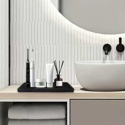 2PCS 11.8” L x 5” W Silicone Soap Dispenser Tray, Bathroom Sink Vanity Trays for Dresser Tops, Toilet, Small Black Tray for Scrubber, Lotion Bottles, Perfume, Jewelry, Candle, Key Trinket Ring-Black - color: Black（2 Pcs Large 11.8”）