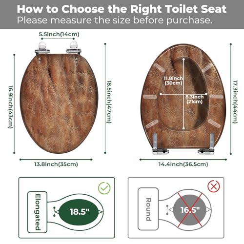 Elongated Resin Toilet Seat, Quietly Close Quick Release Hinges Cover | Toilet Lid Cover Easy to Clean and Install, Brown Veal Leather Crumpled Mottled Grunge Texture Heavy Duty Toilet Seat - color: pattern7, size: V-shape