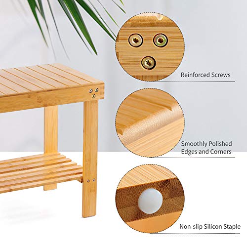 VaeFae Bamboo Shower Stool and Teak Bathtub Tray Bundle