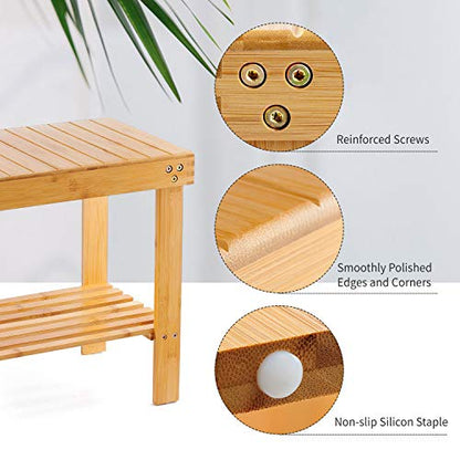 VaeFae Bamboo Shower Stool and Teak Bathtub Tray Bundle