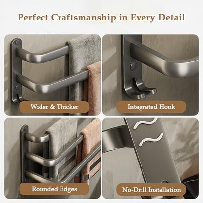 SEIDO 24 Inch 3-Tier Towel Rack for Bathroom, Heavy Duty Square Ladder Towel Bar Wall Mounted, Rustproof 304 Stainless Steel Brushed Grey Towel Holder with Hooks, Adhesive & Screw Mounting Options - color: Grey, size: 24 Inch
