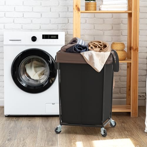 Rolling Laundry Basket with Wheels, Rolling Laundry Hamper with Wheels 2PK | Double Laundry Hampers Cart on Wheels, Narrow Slim Clothes Hamper Organizer with Sturdy Metal Frame, Black - color: Black 2 Pack, size: 160L