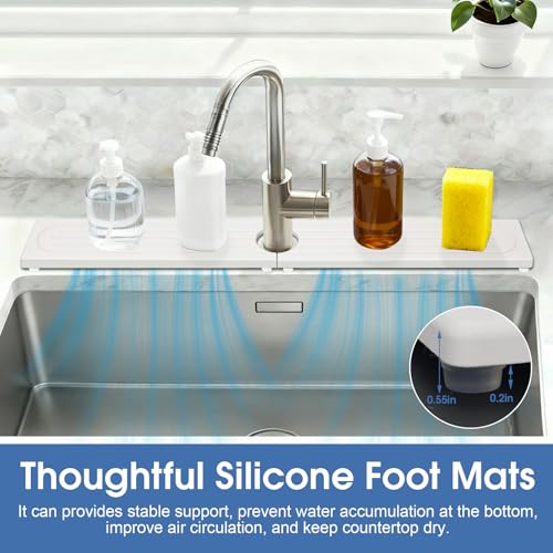 Drying Stone Faucet Mat for Kitchen Sink, Trays Diatomite Quick Dry Around Faucet Mats, 30 Inch Long Kitchen Sink Splash Guard Behind Faucet, Prevent Moisture on Kitchen Bathroom Counter - color: Milky white, size: 30" x 4"