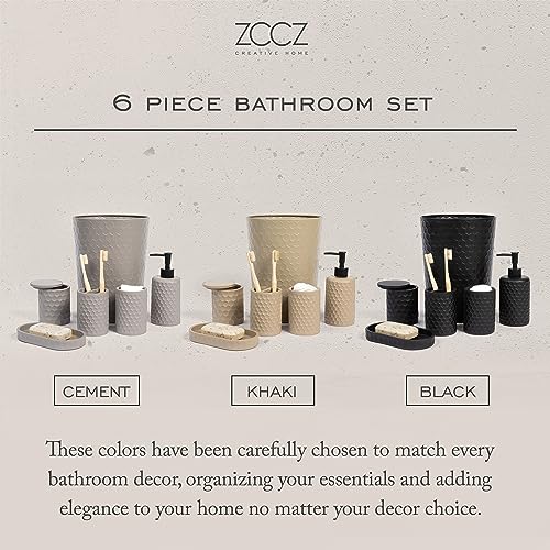 6 Piece Bathroom Accessories Set, Toothbrush Holder, Toothbrush Cup, Soap Dispenser,Bathroom Vanity Tray, Qtip Holder, Trash Can - Cement - color: Cement Effect