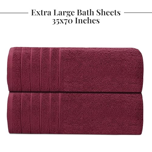 2 Piece Extra Large Bath Sheets 35 x 70 Inches, Burgundy | 100% Cotton, Larger & Lighter Weight, Quicker to Dry, Super Soft & Absorbent, Oversized Bath Towels - color: Burgundy