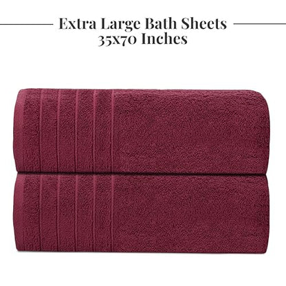 2 Piece Extra Large Bath Sheets 35 x 70 Inches, Burgundy | 100% Cotton, Larger & Lighter Weight, Quicker to Dry, Super Soft & Absorbent, Oversized Bath Towels - color: Burgundy
