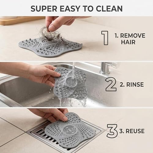 Drain Hair Catcher, 5.12 Inch Silicone Bath Drainer Protector Tub & Sink Hair Catcher for Flat Drains, Bathroom, Laundry, Kitchen & RV Use