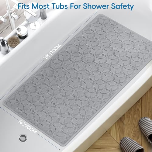 Non-Slip Rubber Bathtub Mat with Suction Cups, 16 × 28 Inch (Gray) | 100% Rubber, Leaf Texture. Vacuum Suction Cups. Soft on Touch. BPA/PVC-Free. Machine Wash. Safe For Bath, Shower, Pet Dogs. - color: Gray, size: 28" x 16" (Rectangular)