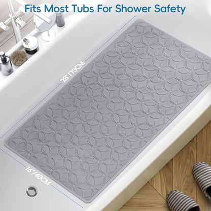 Non-Slip Rubber Bathtub Mat with Suction Cups, 16 × 28 Inch (Gray) | 100% Rubber, Leaf Texture. Vacuum Suction Cups. Soft on Touch. BPA/PVC-Free. Machine Wash. Safe For Bath, Shower, Pet Dogs. - color: Gray, size: 28" x 16" (Rectangular)