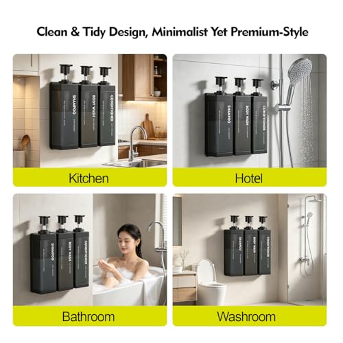 3 Chamber Wall Mount Shampoo and Conditioner Dispenser | 17oz Per Chamber Key Lock Large Pump Refillable ABS Bottle Set For Bathroom Hotel Gym RV Daily Use Black ADS-315C - color: Black, size: 3