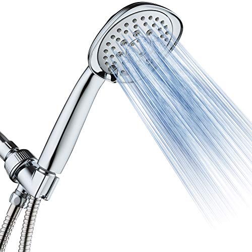 Luxury Square 6-setting High-Pressure Hand Shower. Extra-Long 72" Stainless Steel Hose, Bracket, Solid Brass Fittings, All-Chrome Finish. Premium Handheld Shower Head from Top American Manufacturer! - color: Chrome