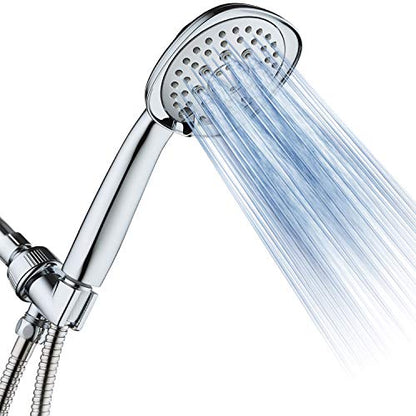 Luxury Square 6-setting High-Pressure Hand Shower. Extra-Long 72" Stainless Steel Hose, Bracket, Solid Brass Fittings, All-Chrome Finish. Premium Handheld Shower Head from Top American Manufacturer! - color: Chrome