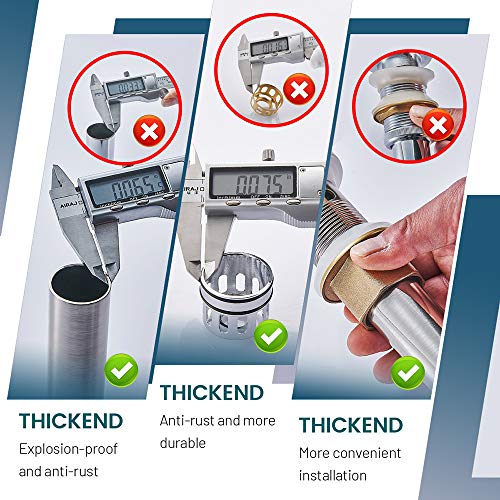 REGALMIX Vessel Sink Drain, Bathroom Faucet Vessel Sink Pop Up Drain Stopper Without Overflow Brushed Nickel, Built-in Anti-Clogging Strainer,Fits Standard American Drain Hole1-1/2 to 1-3/4",R085B-BN - color: Brushed Nickel, size: Without Overflow