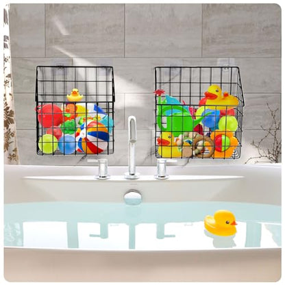 Greentainer 2 Pack Bath Toy Storage Organizer, Large Rustproof Metal Wire Basket, Wall Mounted Hanging Bathtub Holder, Bathroom Shower Caddy for Tub Toys & Toiletries - color: Black