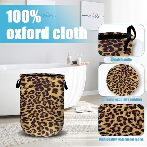 Brown Leopard Laundry Basket, Laundry Hamper Collapsible Oxford Cloth with Handle Clothes Storage Bin for Bathroom Laundry Room Bedroom 15.7 X 20 Inch - color: Brown Leopard