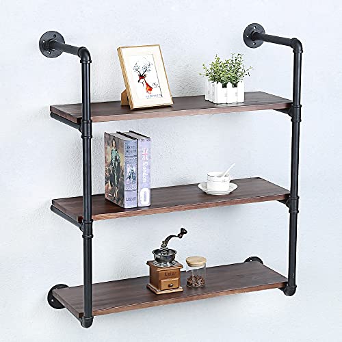 Industrial Pipe Shelves With Wood Planks,Rustic Pipe Shelving Wall Shelf | Metal Pipe Solid Pine Wood,Easy to Assemble,Wooden Board Thickness 0.78 In,For Bar Farmhouse Kitchen Office Bathroom,Bedroom - color: 3-layer, size: 30in