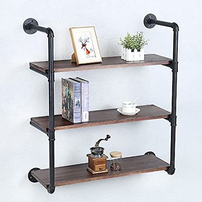 Industrial Pipe Shelves With Wood Planks,Rustic Pipe Shelving Wall Shelf | Metal Pipe Solid Pine Wood,Easy to Assemble,Wooden Board Thickness 0.78 In,For Bar Farmhouse Kitchen Office Bathroom,Bedroom - color: 3-layer, size: 30in