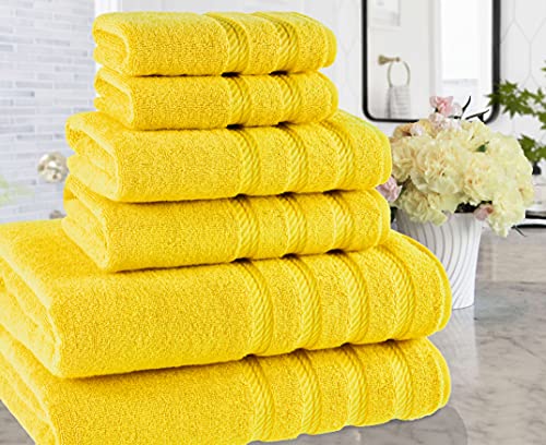 American Soft Linen 100% Carde Cotton 6 Piece Towel Set, 590 GSM Heavy Weight Soft Absorbent Turkish Towels for Bathroom, Sun Yellow - color: Yellow
