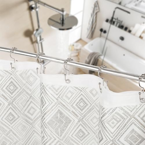 Resze 12 Pcs Shower Curtain Hooks,Metal Double Shower Curtain Rings, Nickel | Glide Roller Shower Hooks, Rust-Resistant Anti-Drop Shower Rings, Smooth Sliding Hooks for Bathroom Shower Rods Curtains - color: Nickel