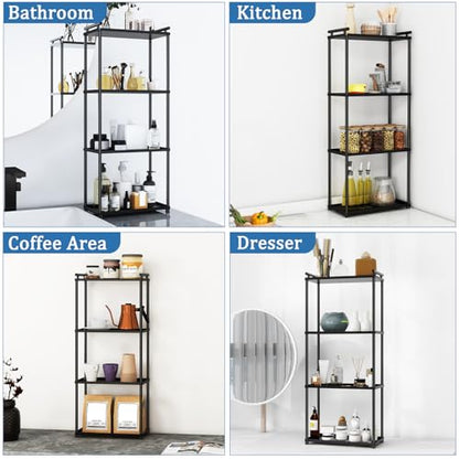 VOTZAAQ Matte Black 4 Tier Bathroom Organizer Countertop, Stainless Steel Perfume Tray and Vanity Countertop Shelf, Makeup Skin Care Bathroom Organizers and Storage for Dresser, Kitchen - style: 4Tiers