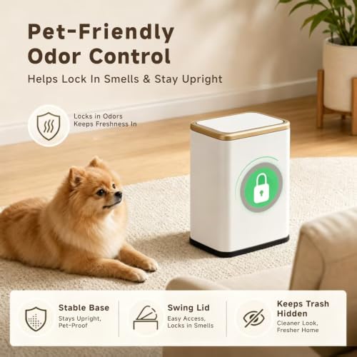 2.1 Gal Slim Bathroom Trash Can with Swing Lid, Rustproof Stainless Steel Small Garbage Can for Narrow Spaces & Toilet Side, Dog Proof Odor Control Waste Basket for Bedroom/Office, White - color: White