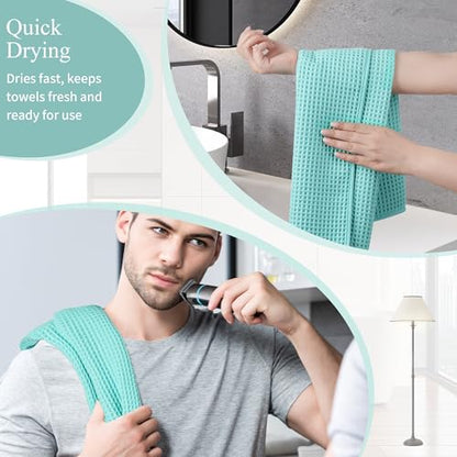 Microfiber Waffle Hand Towels, 4 Pieces, Soft, Absorbent, Fast Drying, Lint Free 430 GSM (16''x26''/40.64cm x 66.04cm) - color: Turquoise