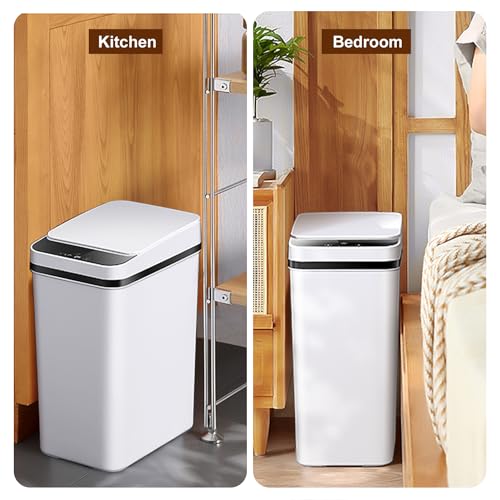 Trash Can Automatic Touchless - 4 Gallons Motion Sensor Bathroom Trash Can | Skinny, Electric, Slim, Plastic - Narrow Garbage Can with Lid - Thin Smart Trash Bin - 15.5 Liters ( White ) - color: White, size: 4 Gal