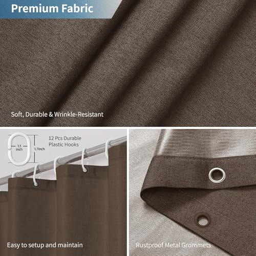 2-in-1 Waterproof Fabric Shower Curtain,No Separate Liner Needed,Linen Textured,Effortless Cleaning & Washable Bathroom Shower Curtain Set with 12 Plastic Hooks,72"x72",Brown - color: Brown, size: 72"W x 72"L (Pack of 1)