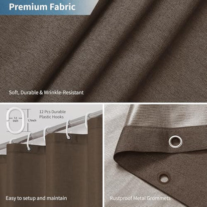 2-in-1 Waterproof Fabric Shower Curtain,No Separate Liner Needed,Linen Textured,Effortless Cleaning & Washable Bathroom Shower Curtain Set with 12 Plastic Hooks,72"x72",Brown - color: Brown, size: 72"W x 72"L (Pack of 1)