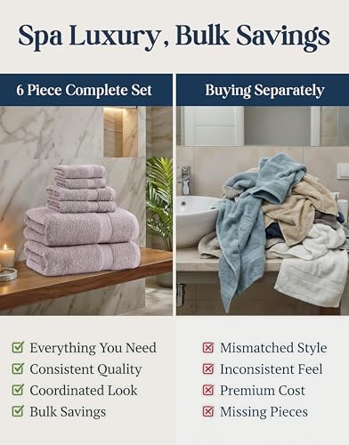 LANE LINEN Towel Set Quick Dry 100% Cotton 6 Piece Soft - Platinum | Cotton Bath Towel Set - Ring-Spun Durability, Ring-Spun Cotton, Terry Weave Comfort, Long-Lasting Comfort, Hotel-Style Look - color: 05: Platinum