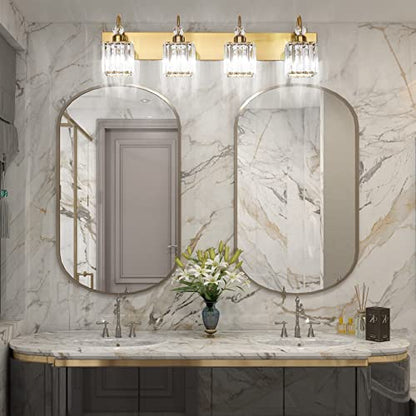 Ralbay Crystal Gold Bathroom Vanity Lights 4-Lights Vanity Lights Over Mirror Modern Crystal Gold Bathroom Wall Lighting Fixtures - color: Square-Gold, size: 4-light