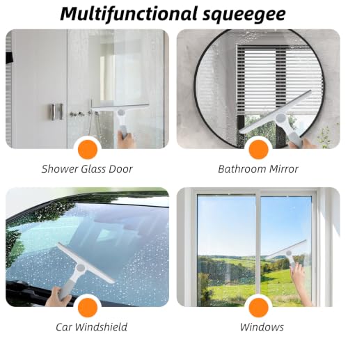 3 Pack Shower Cleaning Brush Set with Grout Cleaning Brush and Squeegee | Stiff Bristles, Ergonomic Handle, Heavy Duty Scrub Brush for Cleaning Bathroom, Shower, Bathtub, Floor, Grout, Tile, Sink